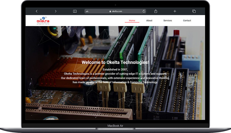 Okelta website on a laptop