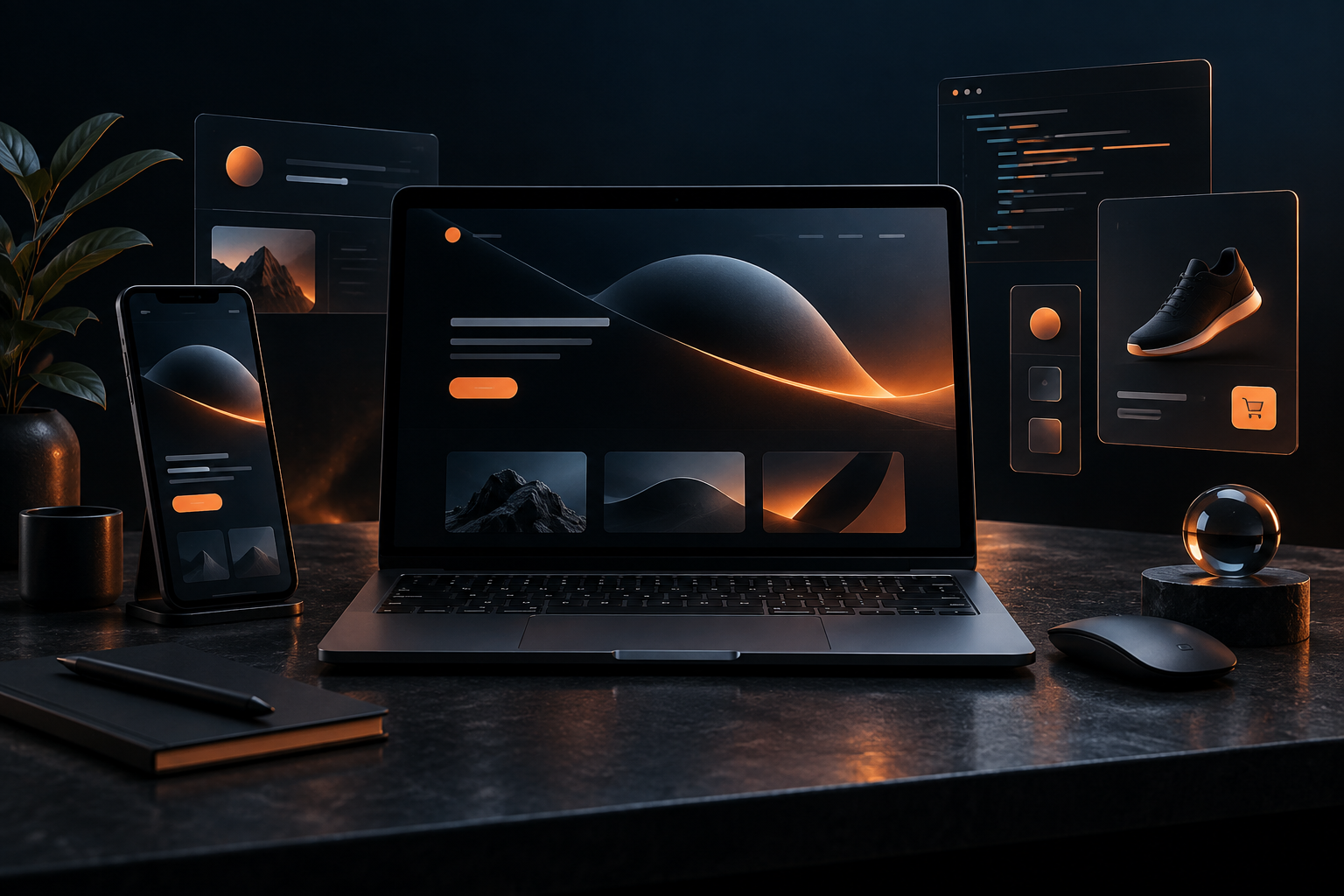 A modern digital product design and development workspace