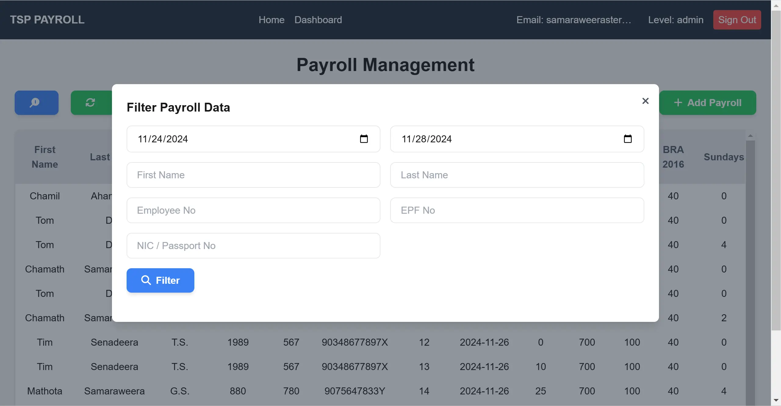 filter payroll records